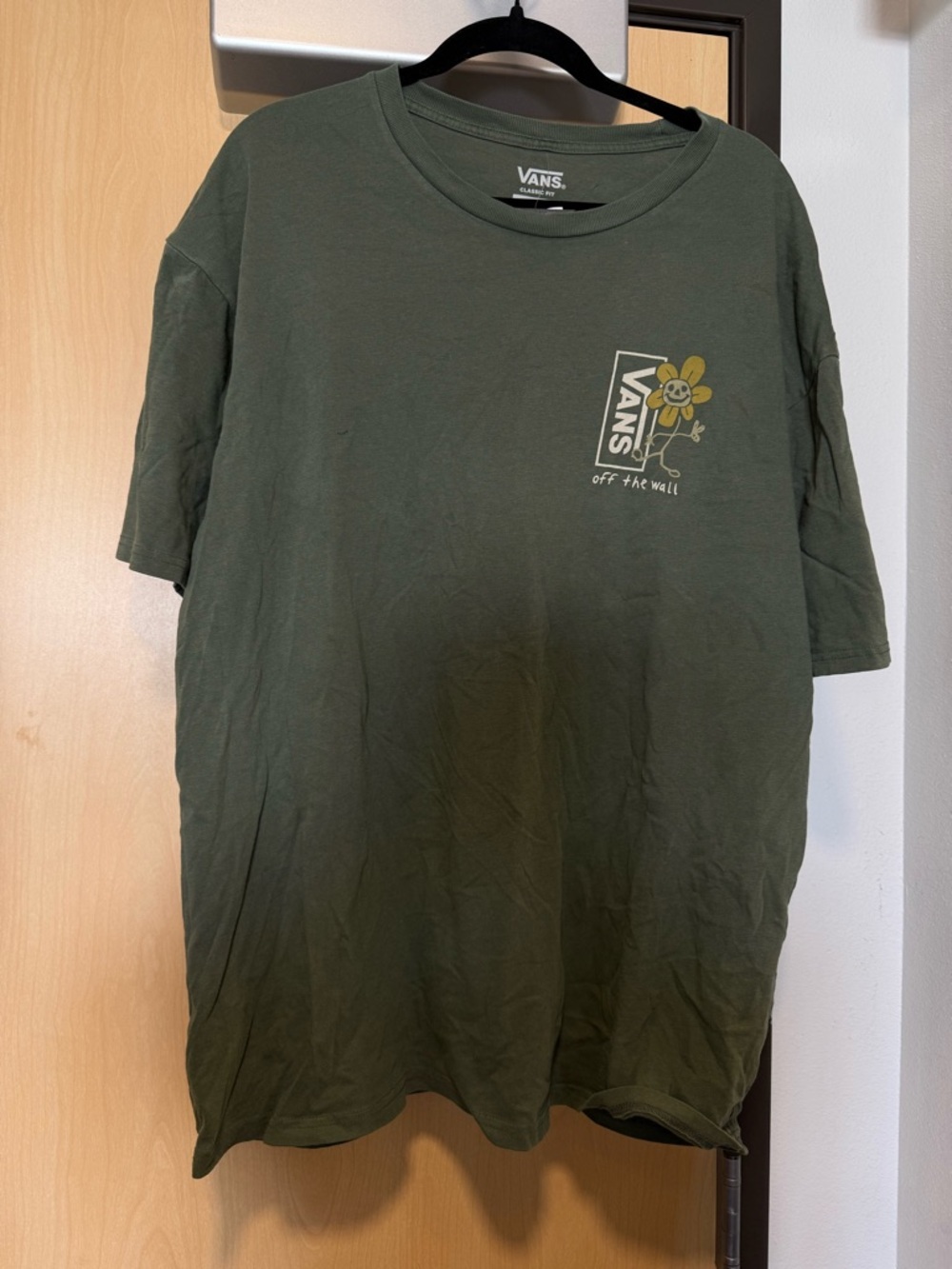 Vans Men’s Olive Green Logo Tee with Yellow Flower